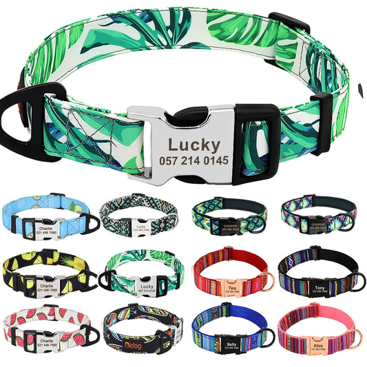 Nylon Pet Dog Collar Personalized Custom Nameplate ID Tag Accessories Dog Collars Engraved Small Medium Large Pets Puppy Collars