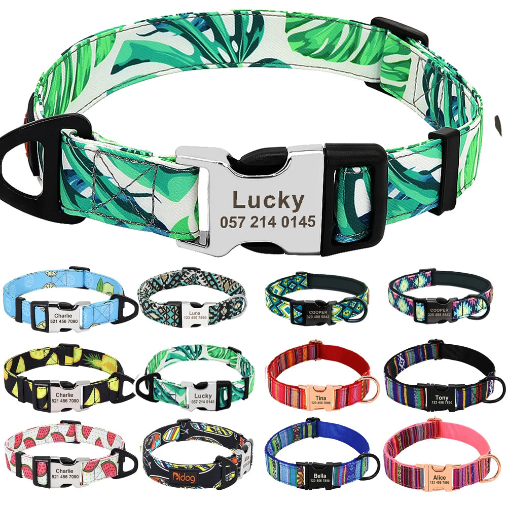 Nylon Pet Dog Collar Personalized Custom Nameplate ID Tag Accessories Dog Collars Engraved Small Medium Large Pets Puppy Collars