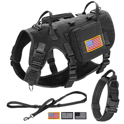 Tactical Dog Collar Harness Leash Nylon Military Pet Training Harness Vest With Bag For Medium Large Dogs Molle Harness Pouches